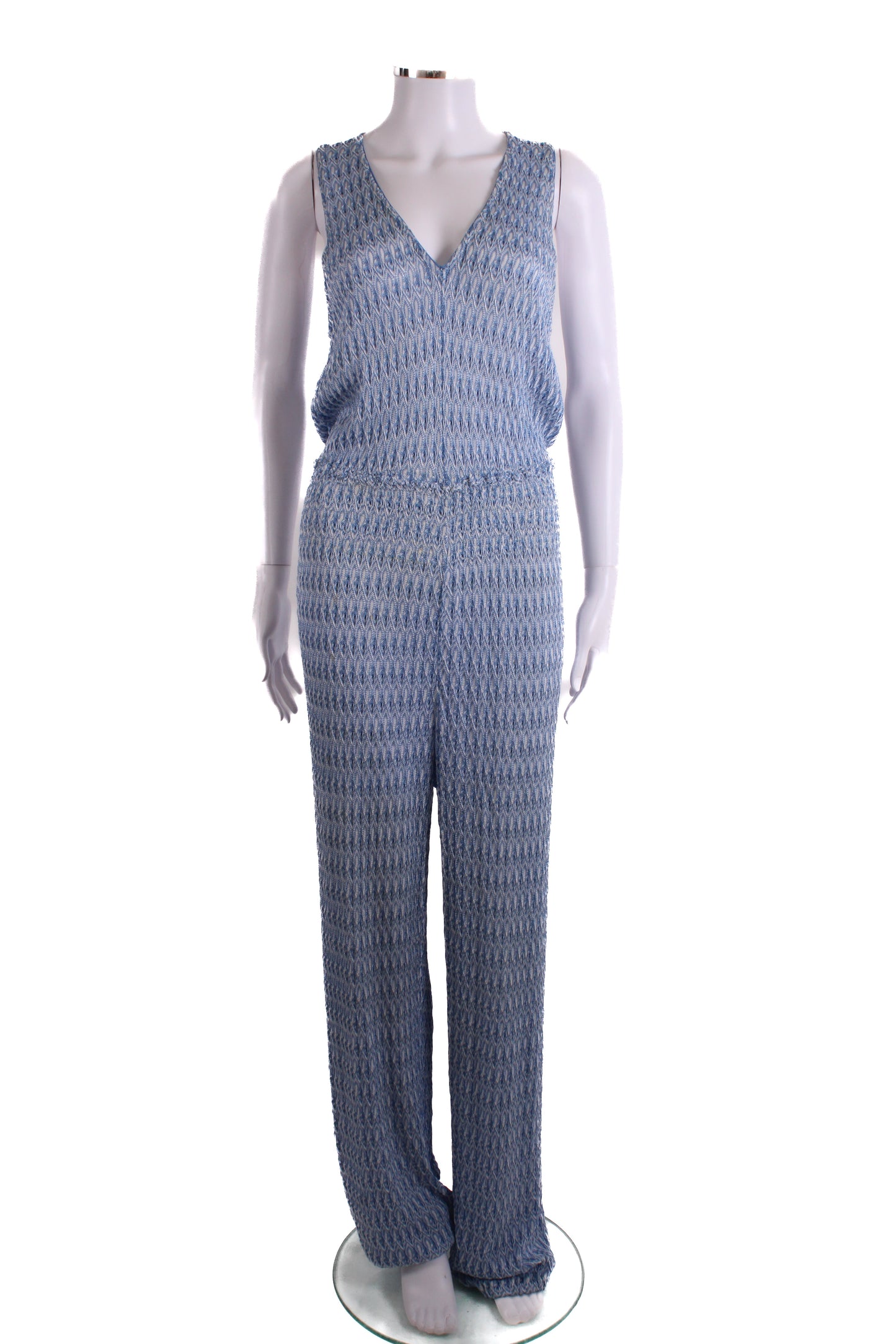 Missoni Halter Neck Jumpsuit Blue/ White 12 | O/S, Blue