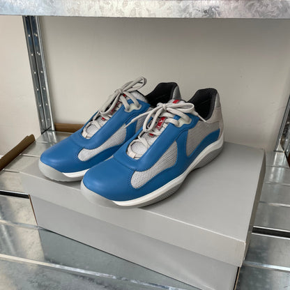 Prada Sport Blue & Grey Re-Edition Leather America's Cup Original Trainers | LARGE, Blue