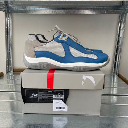 Prada Sport Blue & Grey Re-Edition Leather America's Cup Original Trainers | LARGE, Blue