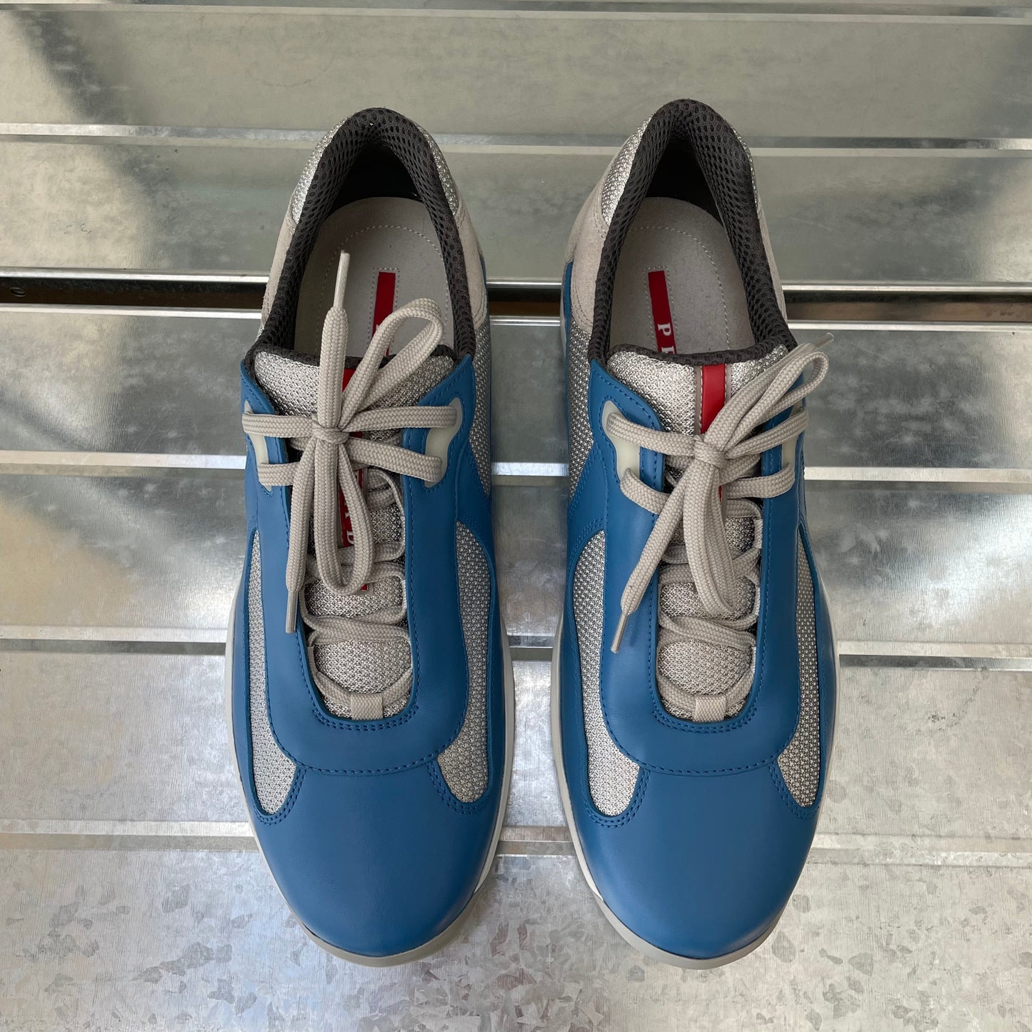 Prada Sport Blue & Grey Re-Edition Leather America's Cup Original Trainers | LARGE, Blue