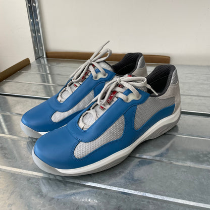Prada Sport Blue & Grey Re-Edition Leather America's Cup Original Trainers | LARGE, Blue