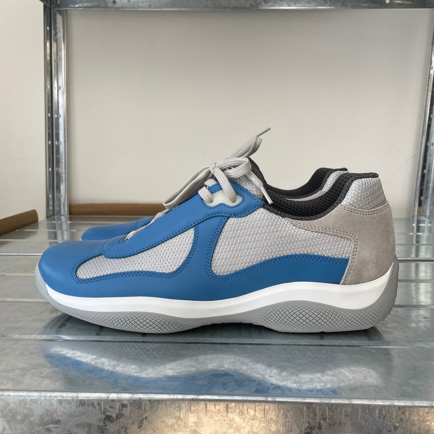 Prada Sport Blue & Grey Re-Edition Leather America's Cup Original Trainers | LARGE, Blue