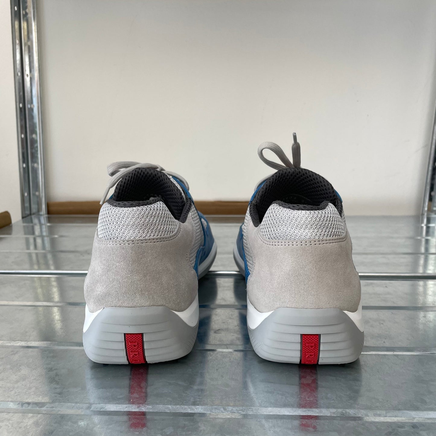 Prada Sport Blue & Grey Re-Edition Leather America's Cup Original Trainers | LARGE, Blue