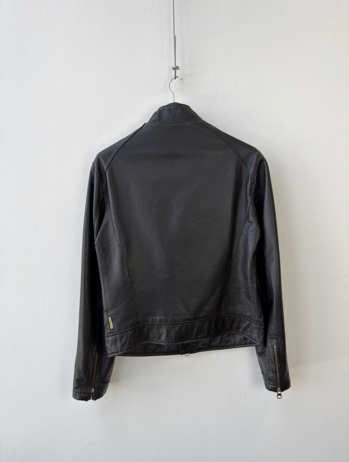 Armani Jeans Black 00s Collar Clasp Leather Biker Jacket | O/S, Black