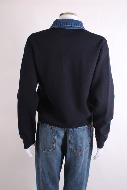 Sandro L/S Denim Collar Sweatshirt Black/ Denim S | Small, Black