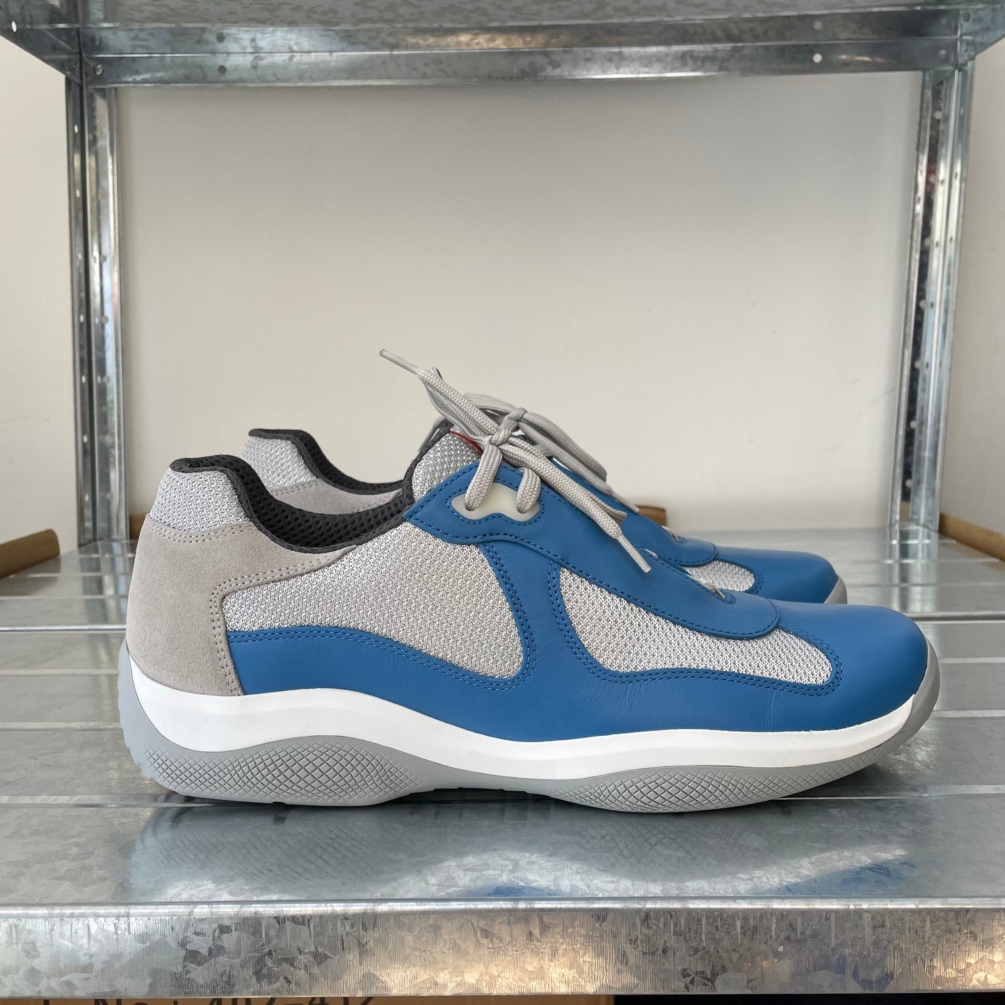 Prada Sport Blue & Grey Re-Edition Leather America's Cup Original Trainers | LARGE, Blue