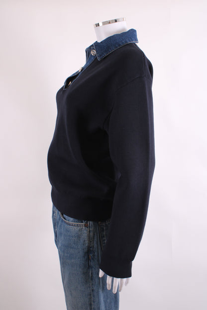 Sandro L/S Denim Collar Sweatshirt Black/ Denim S | Small, Black