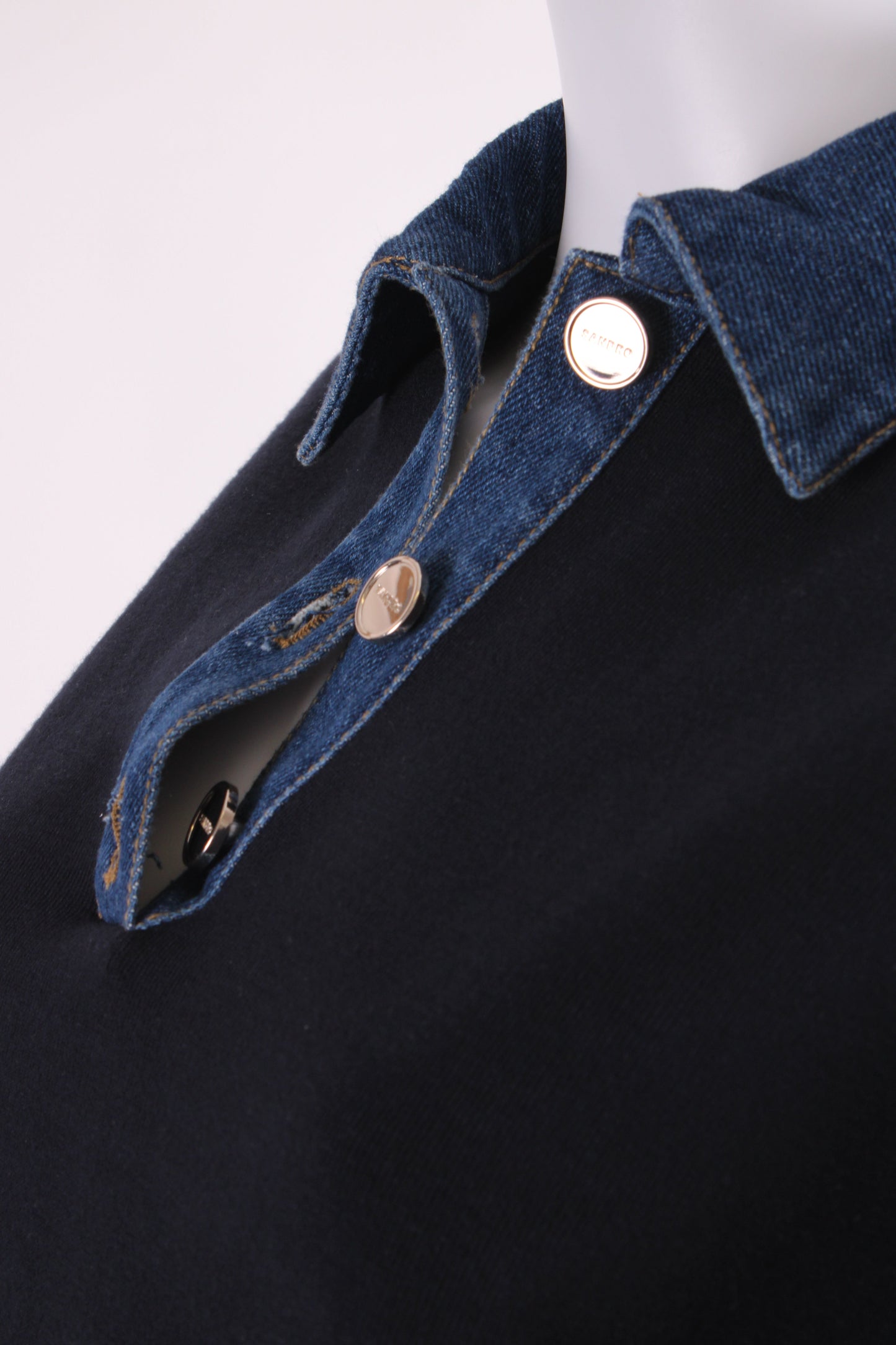 Sandro L/S Denim Collar Sweatshirt Black/ Denim S | Small, Black