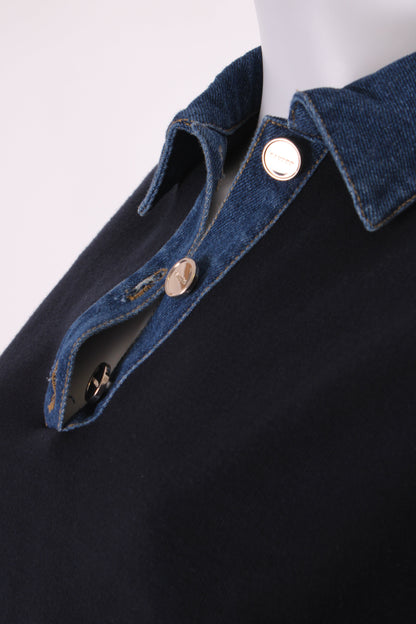 Sandro L/S Denim Collar Sweatshirt Black/ Denim S | Small, Black