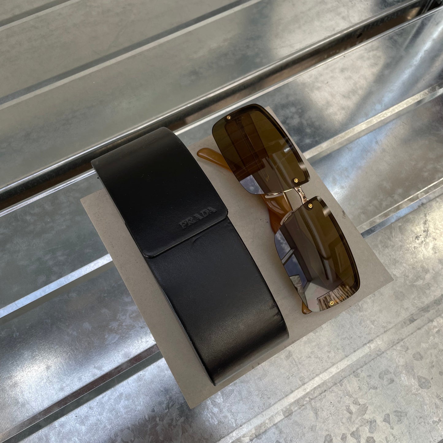 Prada Brown 00s Women's Rimless Rectangle Sunglasses | O/S, Brown