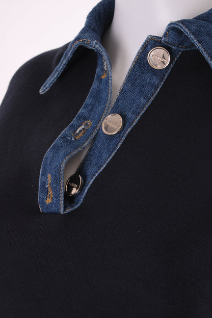Sandro L/S Denim Collar Sweatshirt Black/ Denim S | Small, Black