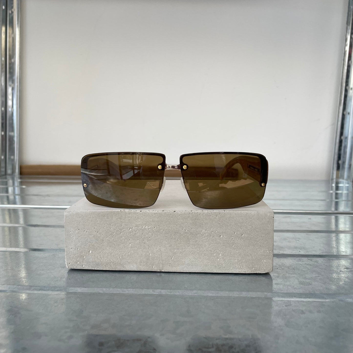 Prada Brown 00s Women's Rimless Rectangle Sunglasses | O/S, Brown