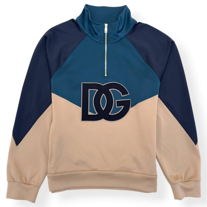 DOLCE GABBANA DG LOGO QUARTER ZIP SWEATSHIRT NAVY BEIGE 54 / XL | XL, Beige
