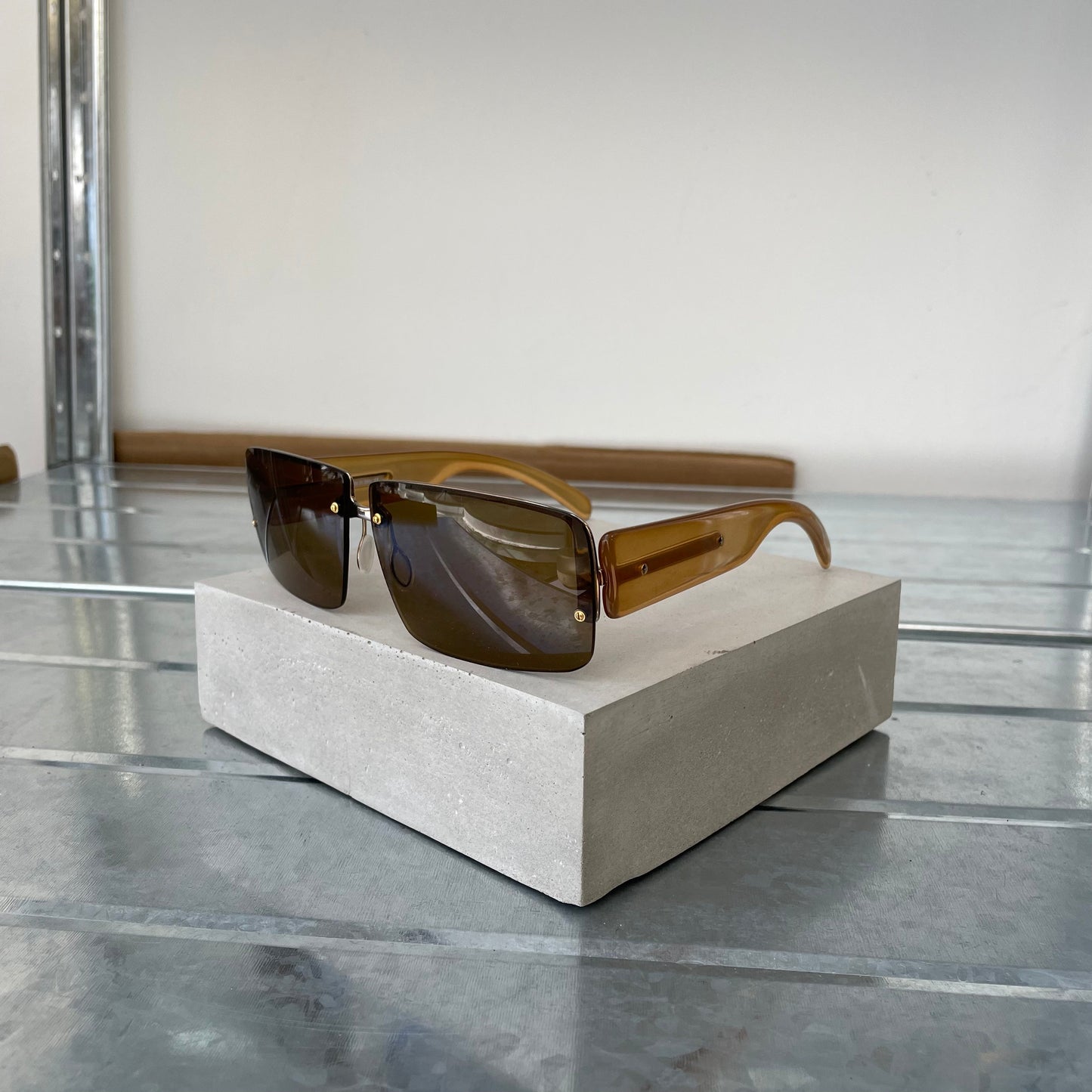 Prada Brown 00s Women's Rimless Rectangle Sunglasses | O/S, Brown
