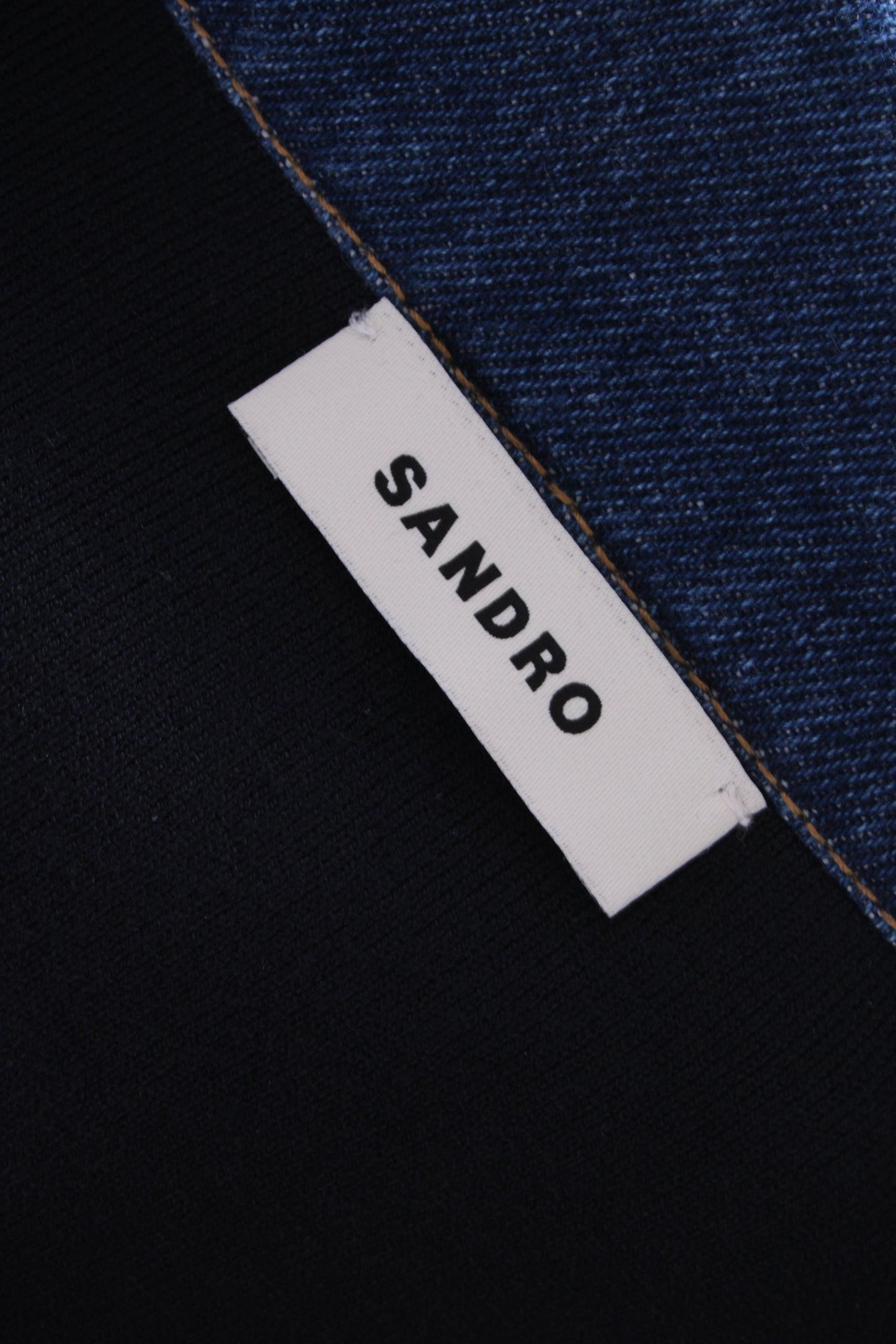 Sandro L/S Denim Collar Sweatshirt Black/ Denim S | Small, Black