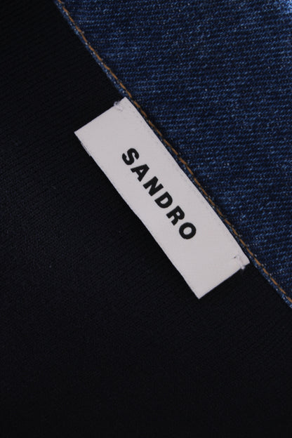 Sandro L/S Denim Collar Sweatshirt Black/ Denim S | Small, Black