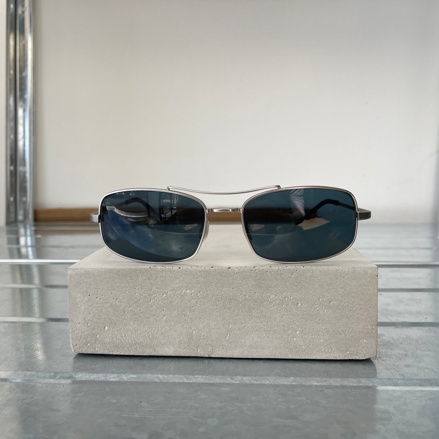 Prada Silver 00s Thin Frame Rectangle Sunglasses | O/S, Silver