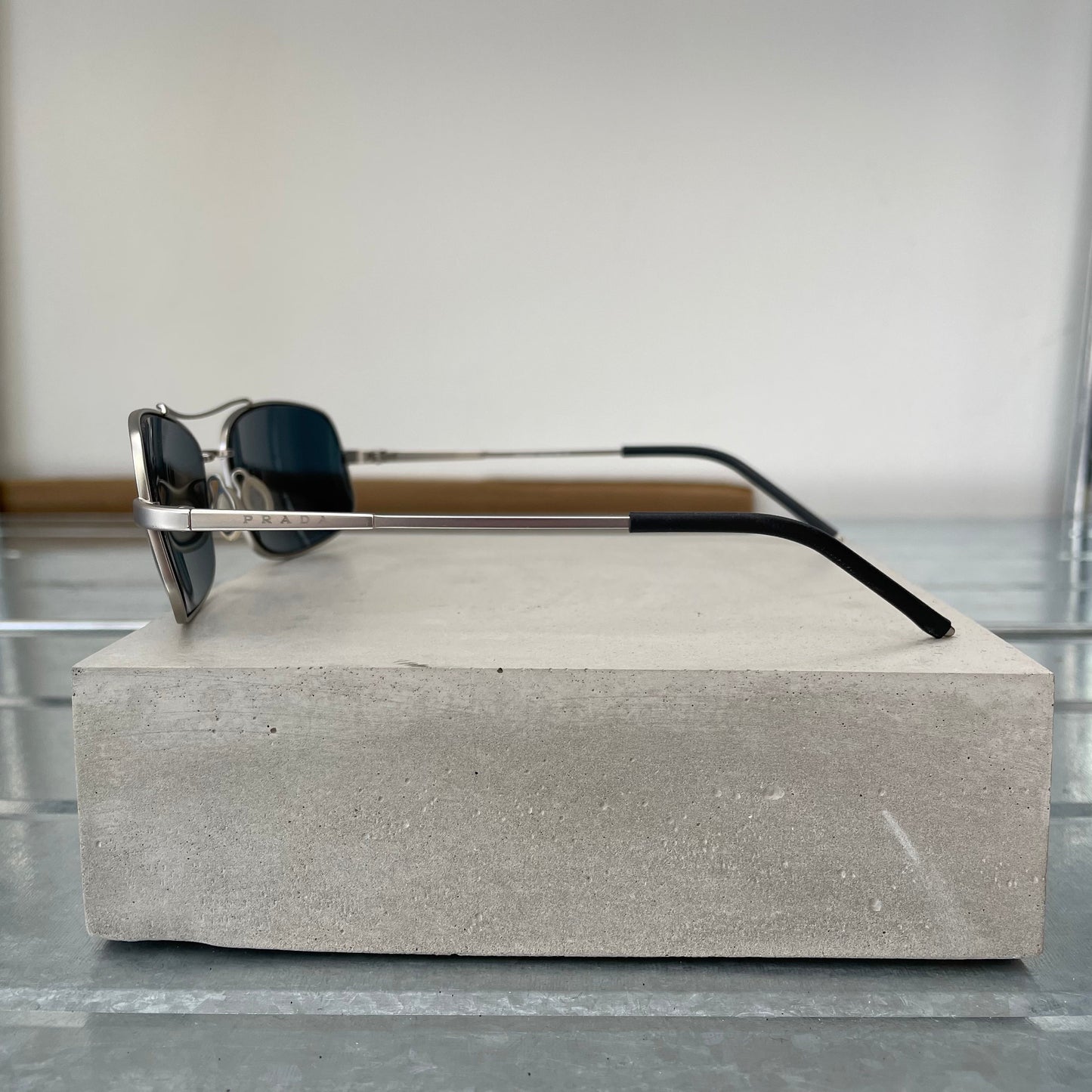 Prada Silver 00s Thin Frame Rectangle Sunglasses | O/S, Silver