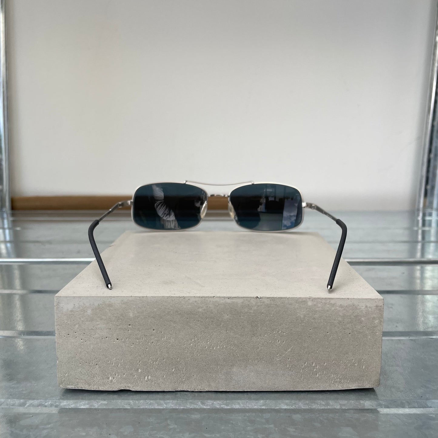 Prada Silver 00s Thin Frame Rectangle Sunglasses | O/S, Silver