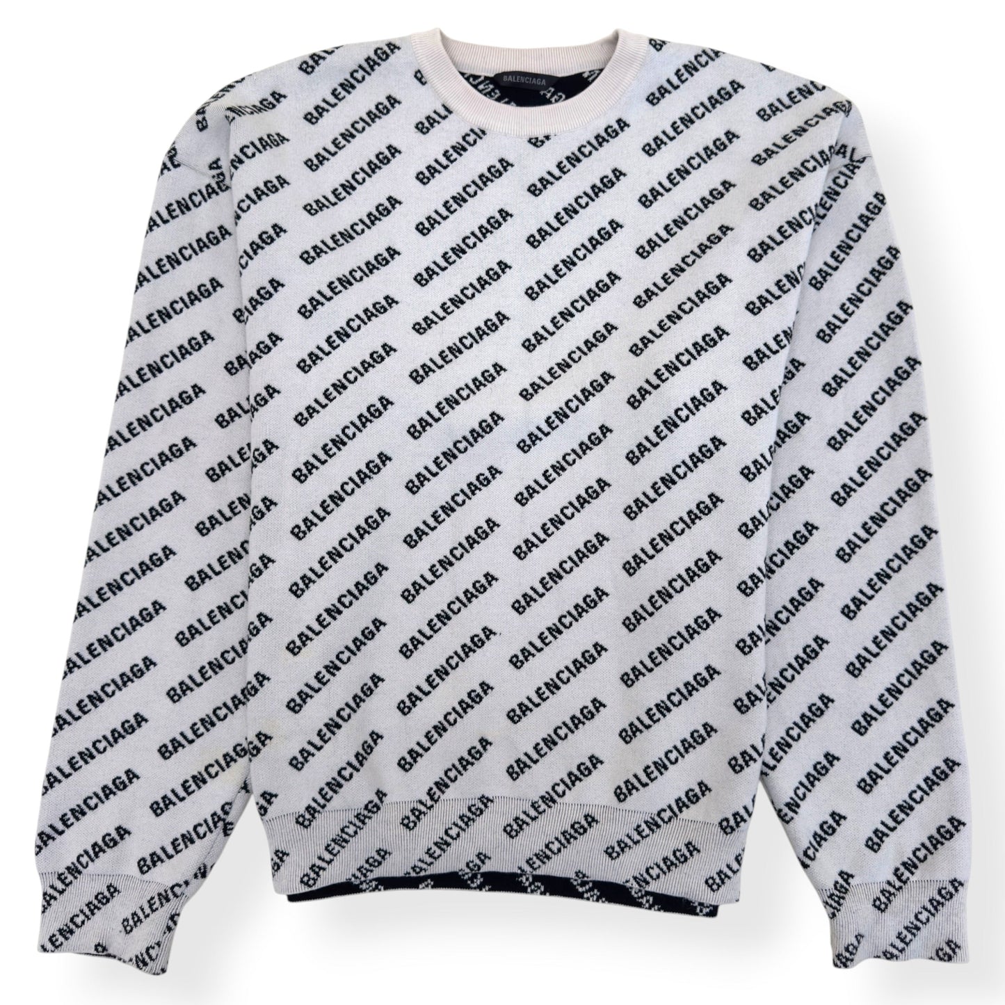 BALENCIAGA ALLOVER LOGO KNIT JUMPER WHITE / BLACK XL | XL, Black