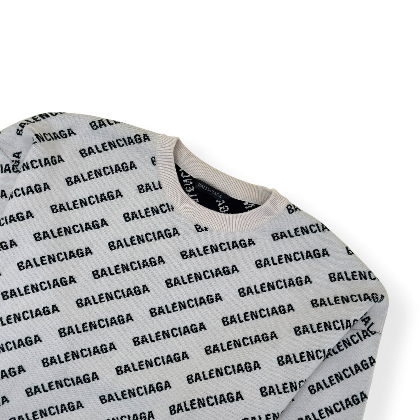 BALENCIAGA ALLOVER LOGO KNIT JUMPER WHITE / BLACK XL | XL, Black