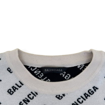 BALENCIAGA ALLOVER LOGO KNIT JUMPER WHITE / BLACK XL | XL, Black