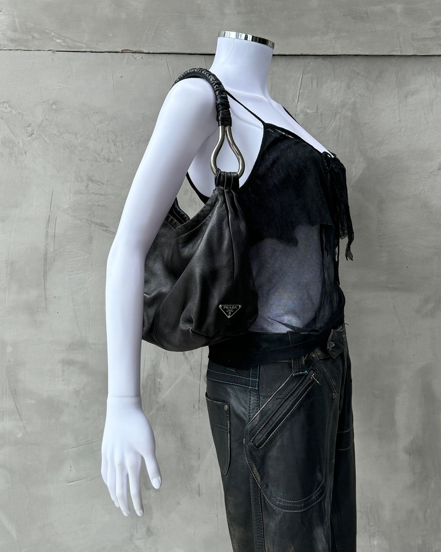 PRADA 90'S SILVER & BLACK LEATHER SHOULDER BAG | O/S, Multicoloured