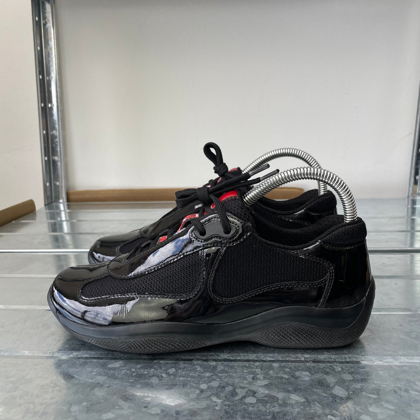Prada Sport Black 00s Patent Leather America's Cup Trainers | SMALL, Black