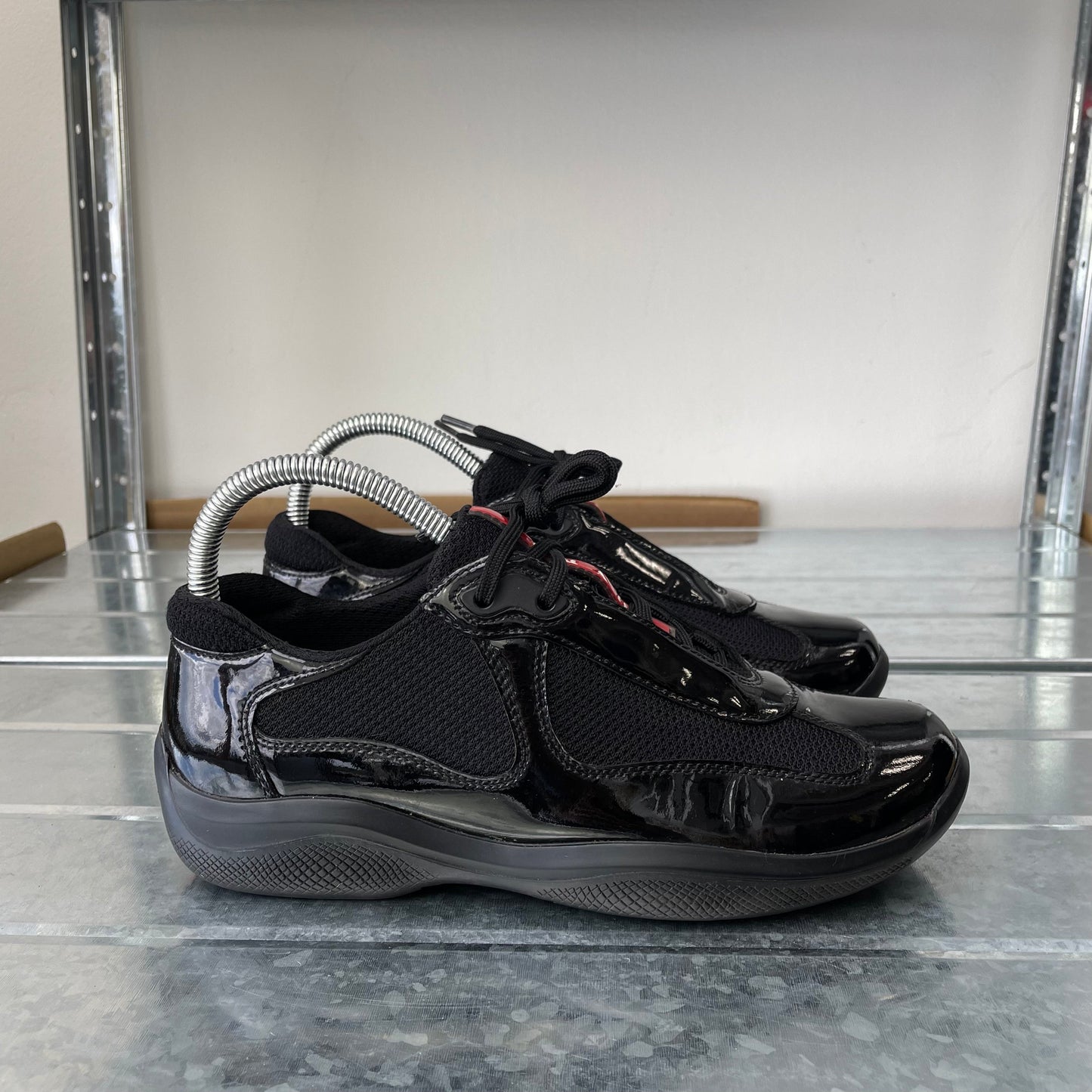 Prada Sport Black 00s Patent Leather America's Cup Trainers | SMALL, Black