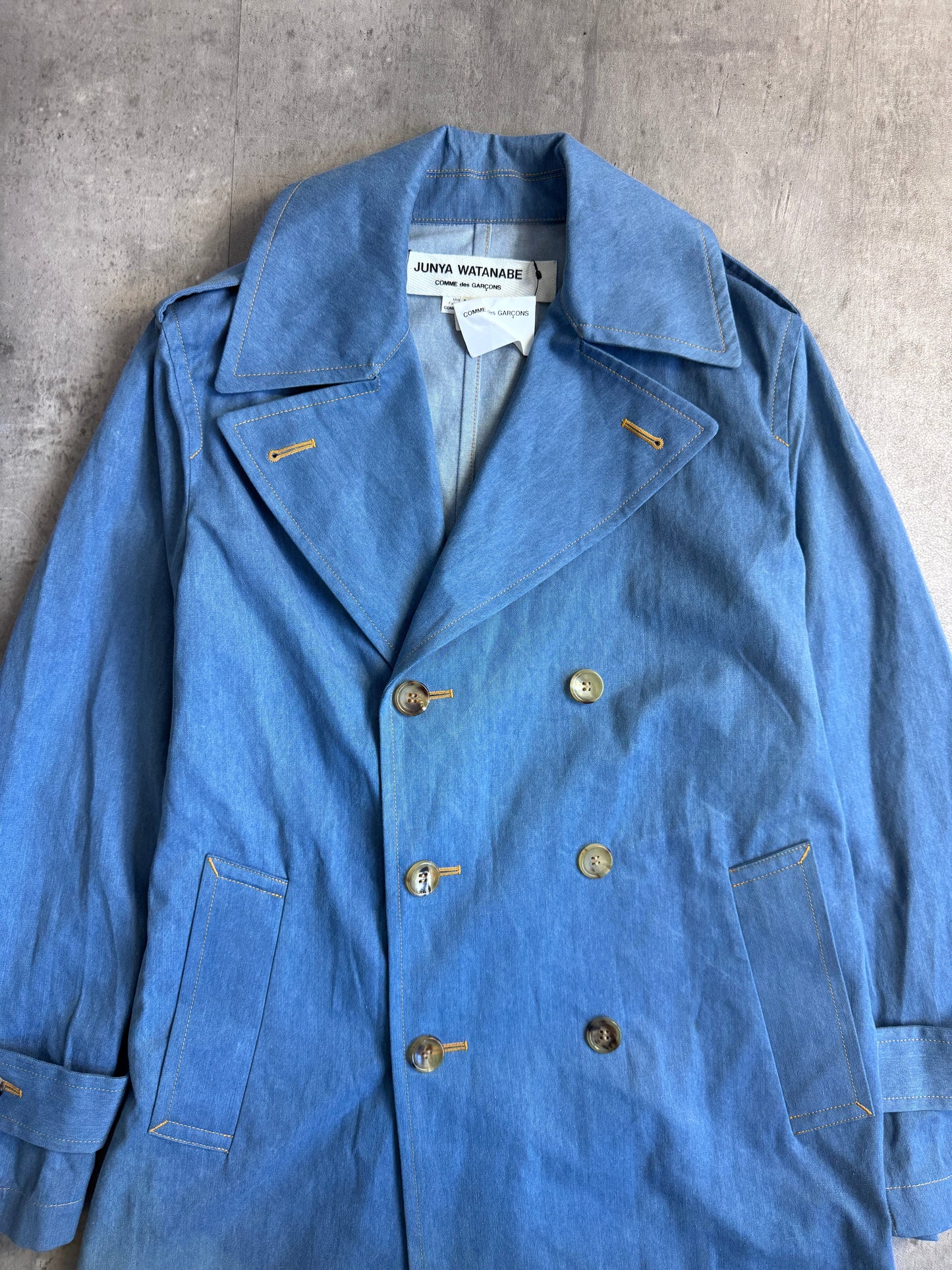 S/S 2019 Junya Watanabe Double Breasted Lightwash Denim Trench