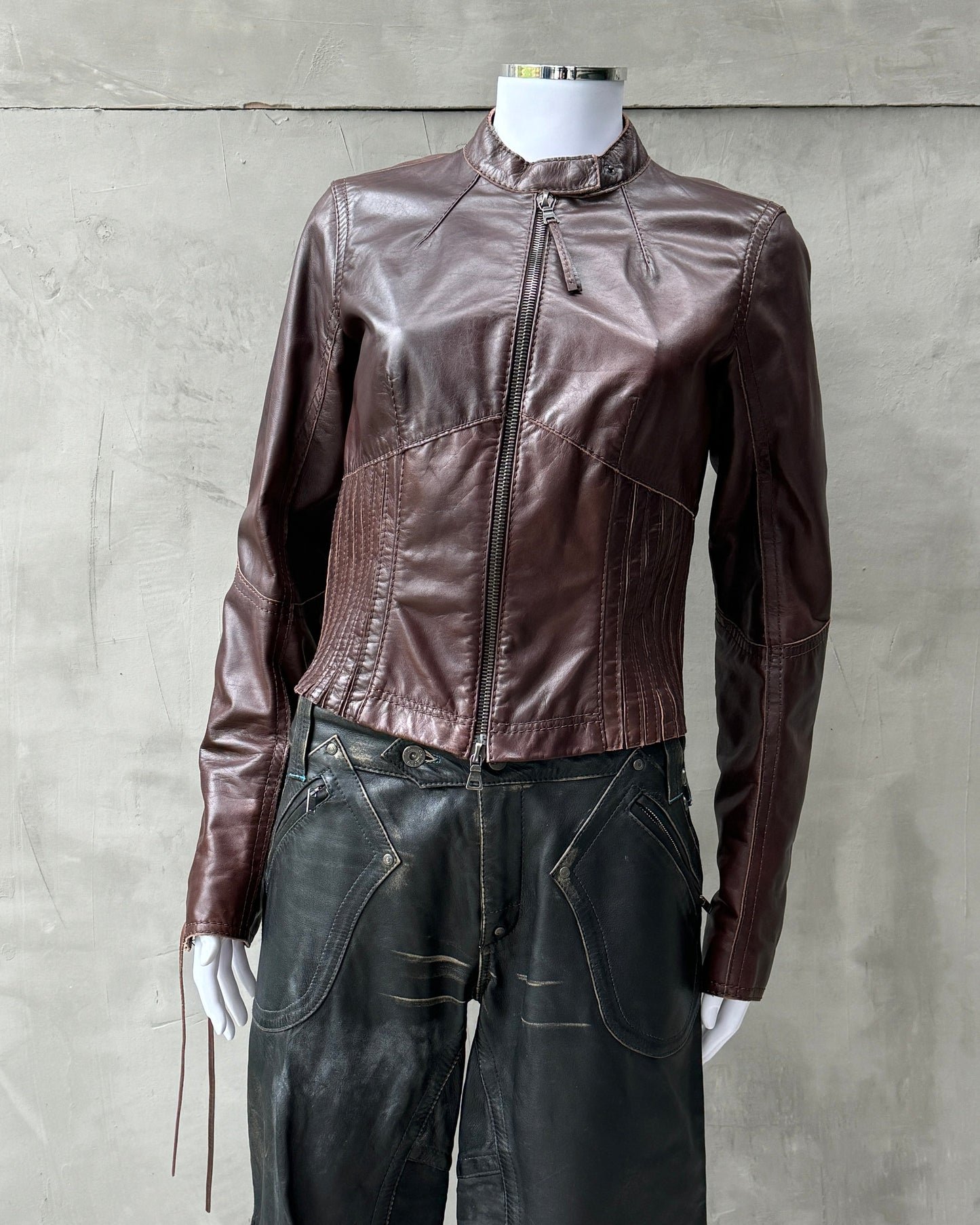 PRADA SPORT 2000'S LEATHER LACE UP CORSET JACKET - M | Medium, Brown