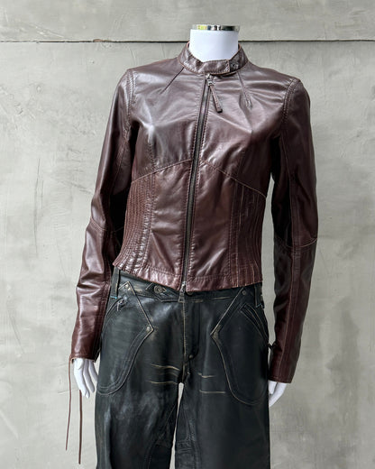 PRADA SPORT 2000'S LEATHER LACE UP CORSET JACKET - M | Medium, Brown