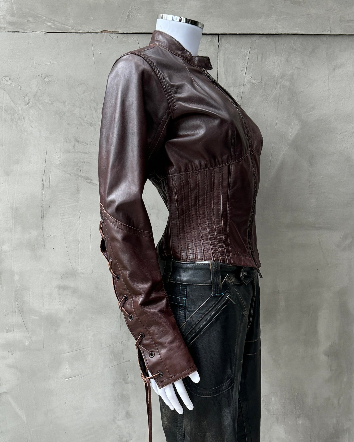 PRADA SPORT 2000'S LEATHER LACE UP CORSET JACKET - M | Medium, Brown