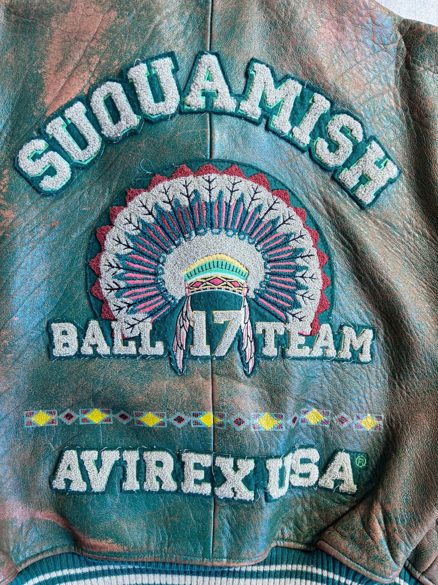 1980s Avirex Varsity 'Squamish' Patch Detail leather Bomber