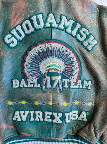 1980s Avirex Varsity 'Squamish' Patch Detail leather Bomber
