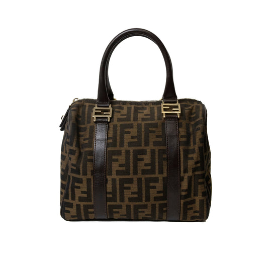 Fendi Two Way Boston Zucca Canvas Hand Bag