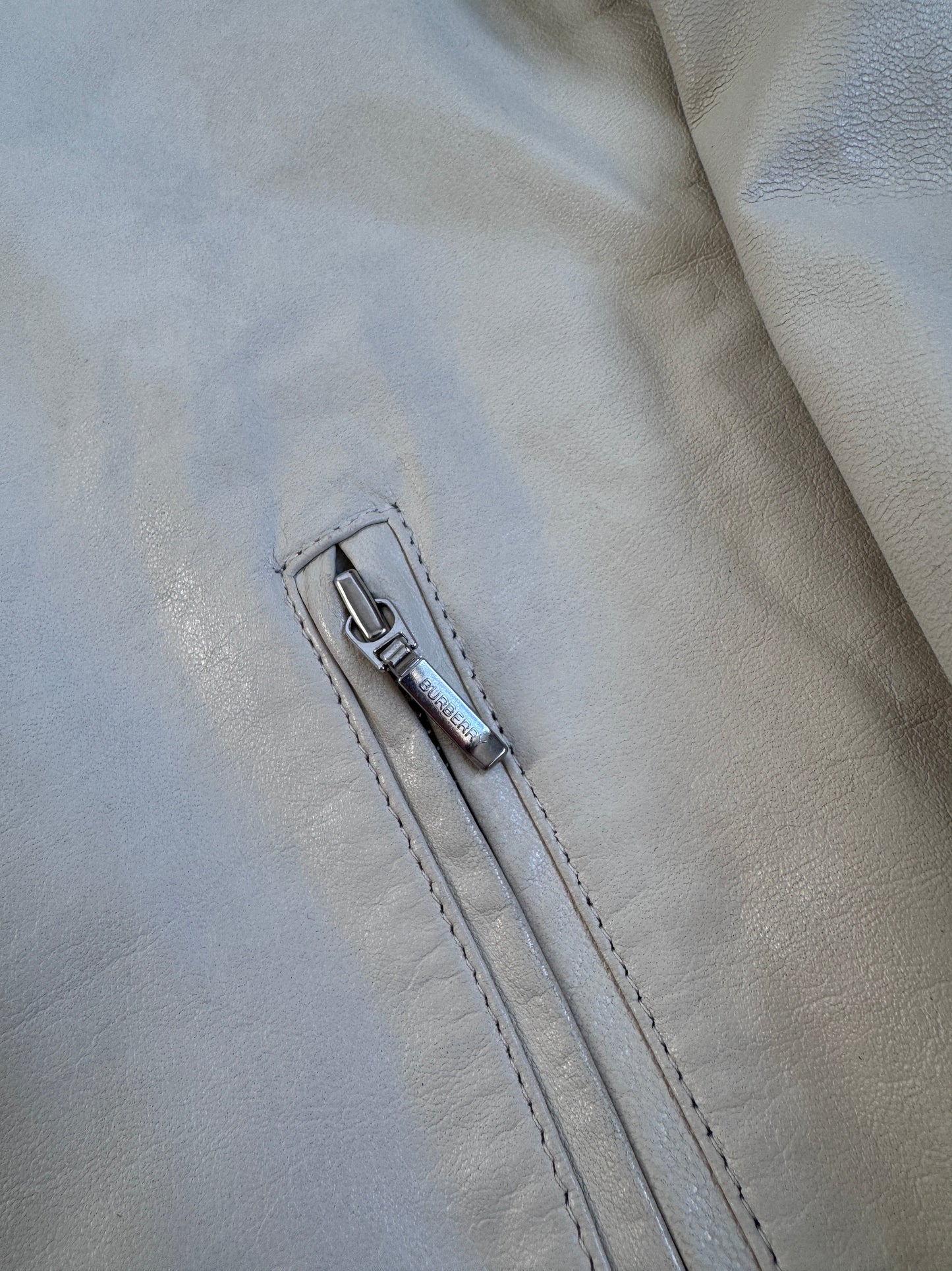 Burberry Cream Nova Check Lined Leather Jacket