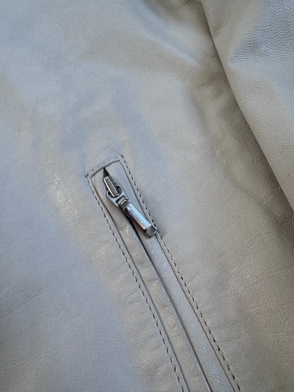 Burberry Cream Nova Check Lined Leather Jacket