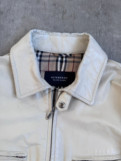 Burberry Cream Nova Check Lined Leather Jacket