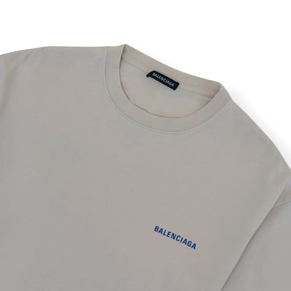 BALENCIAGA LOGO T-SHIRT ECRU / BLUE M | Medium, Blue