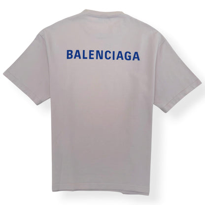BALENCIAGA LOGO T-SHIRT ECRU / BLUE M | Medium, Blue