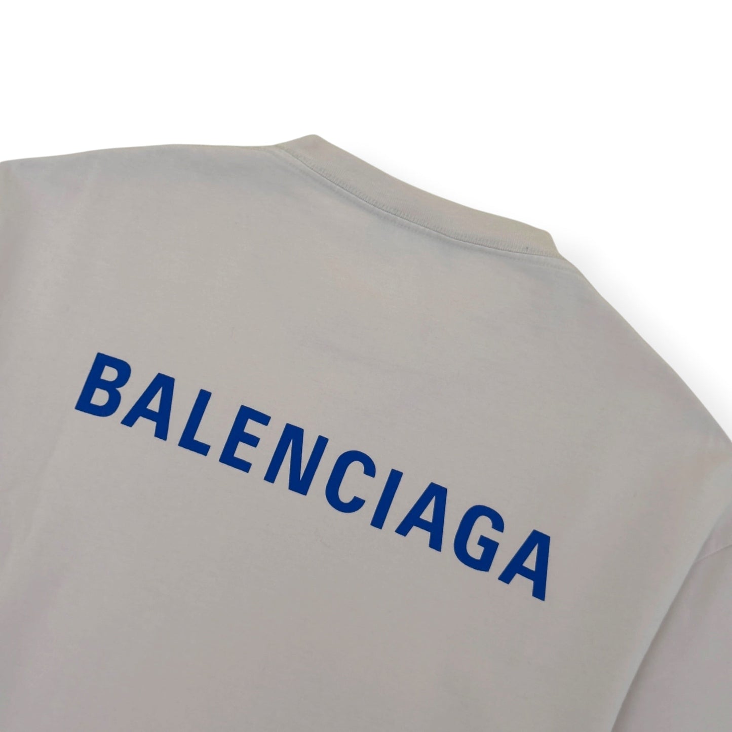 BALENCIAGA LOGO T-SHIRT ECRU / BLUE M | Medium, Blue