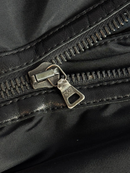 Prada Ribbed Leather Nylon Panelled Bomber Jacket
