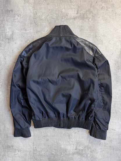 Prada Ribbed Leather Nylon Panelled Bomber Jacket