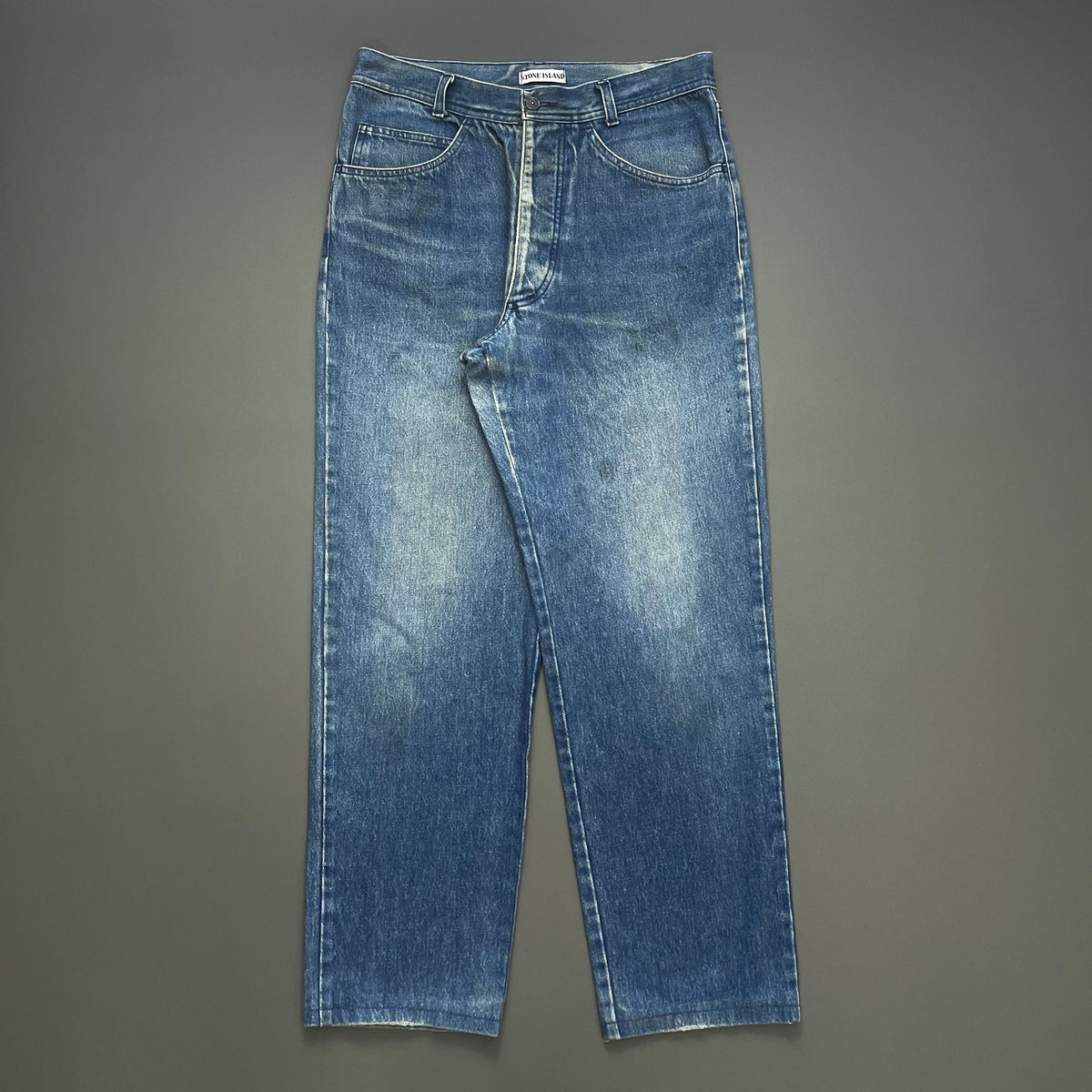 Stone Island Blue 80s Slim-Fit Green Edge Badge Denim Jeans | Small, Multicoloured