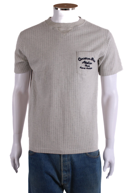 Dior Embroidered Stripe T-shirt Light Grey/ Navy M | Medium, Multicoloured