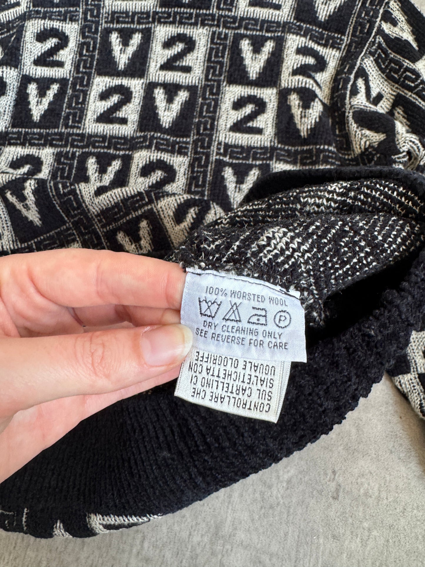 Versace Classic V2 Velour Monochrome Logo Print Knit Crewneck