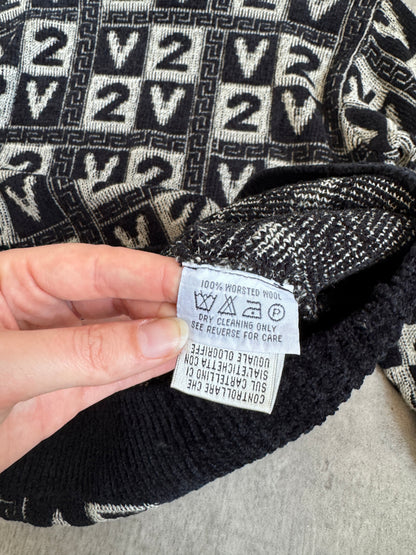Versace Classic V2 Velour Monochrome Logo Print Knit Crewneck