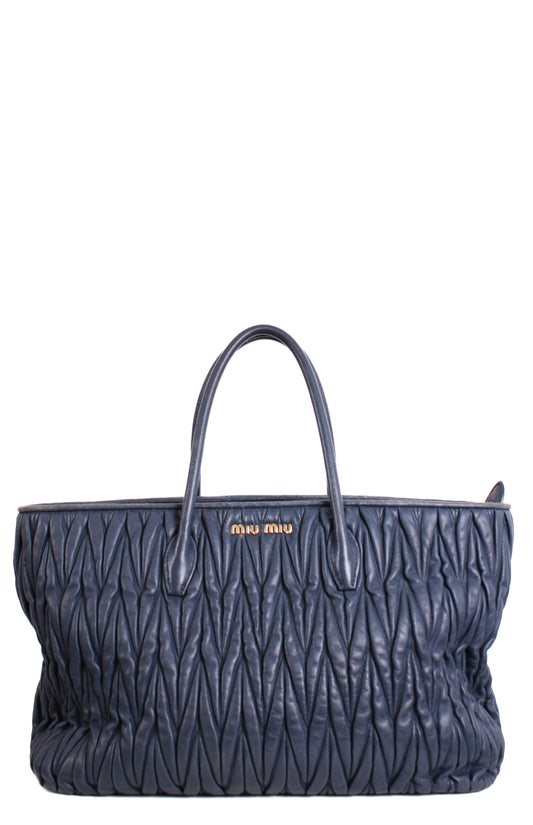 Miu Miu Matalasse Leather Tote Bag Navy | O/S, Navy