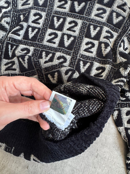 Versace Classic V2 Velour Monochrome Logo Print Knit Crewneck